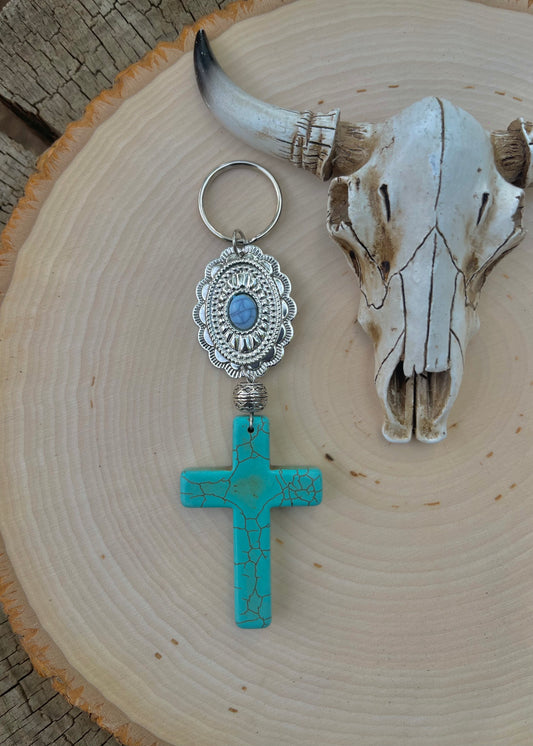 Turquoise Cross Keychain