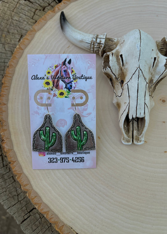 Cow Tag Cactus Earrings