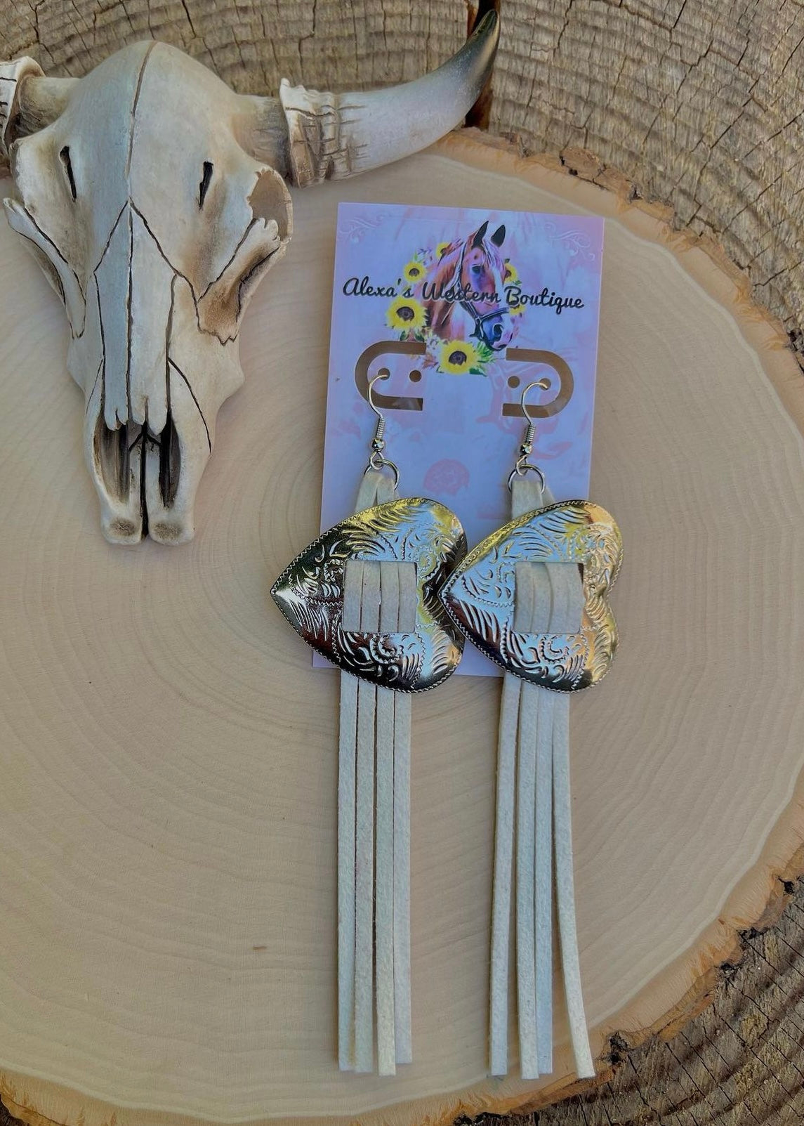 White Concho Heart Earrings