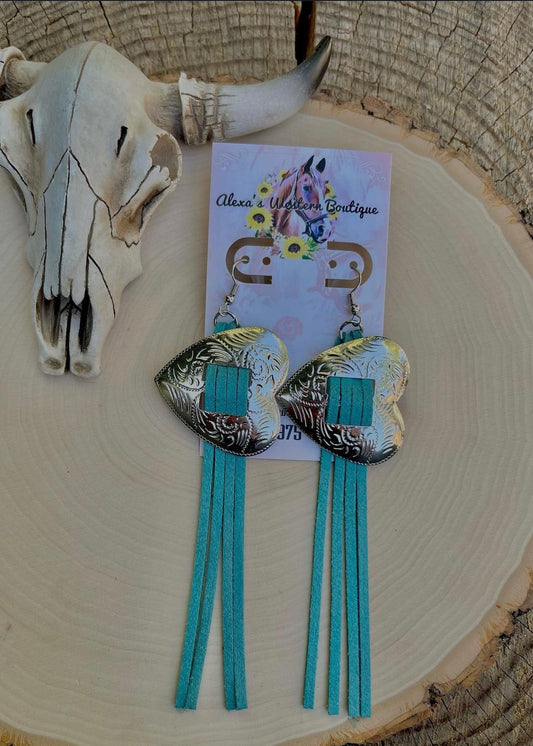 Turquoise Heart Concho Earrings