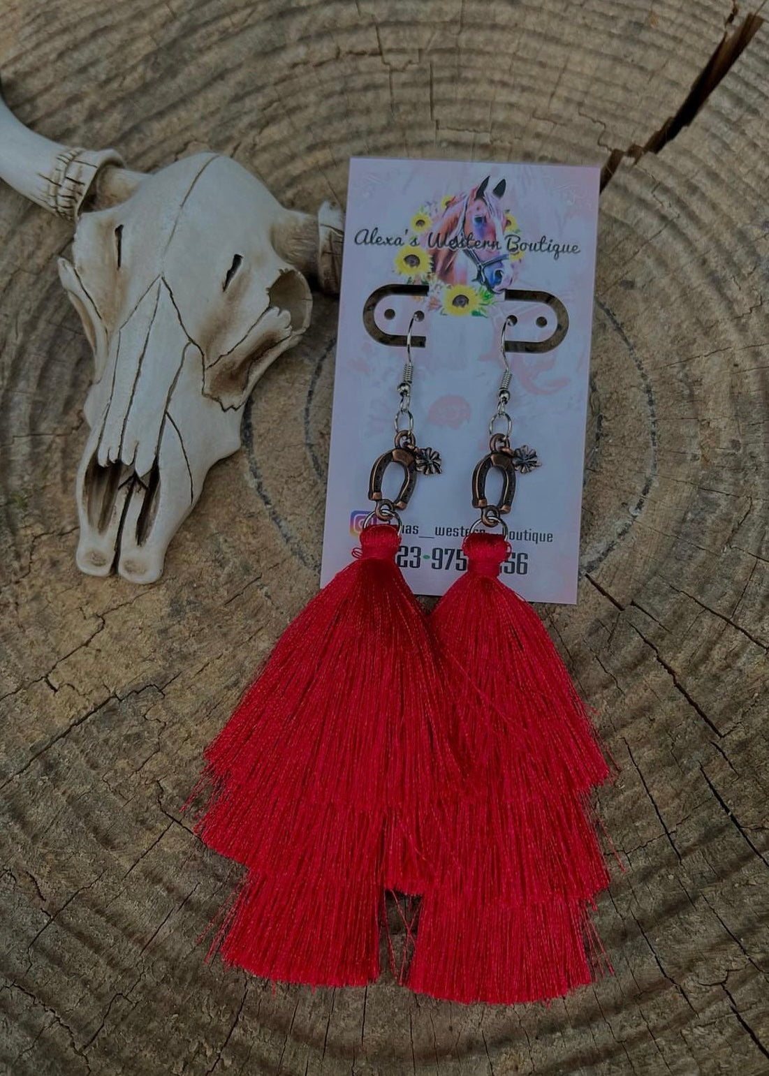 Horseshoe red Tassel Earrings