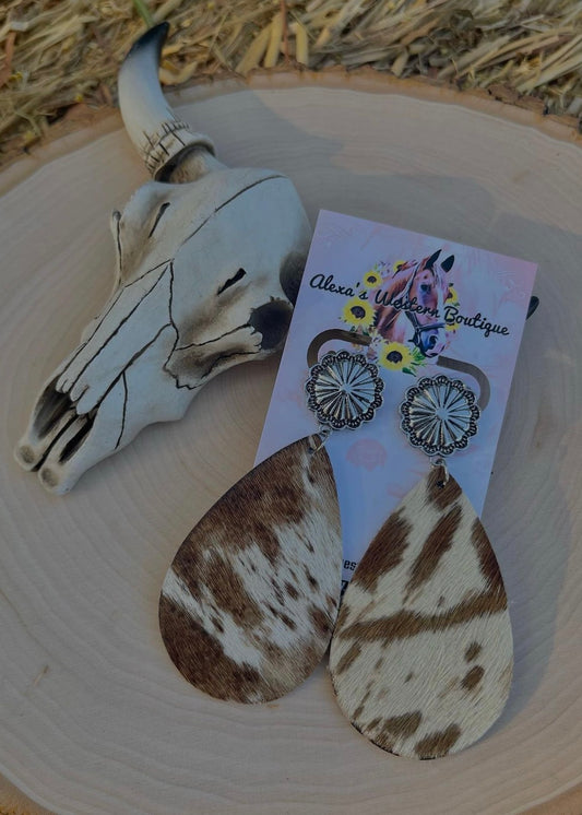 Cowprint teardrop earrings