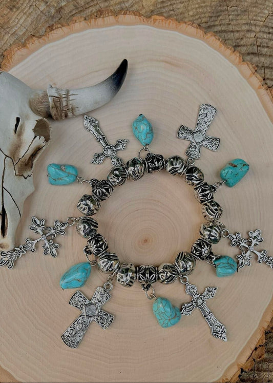 Turquoise cross charm bracelet