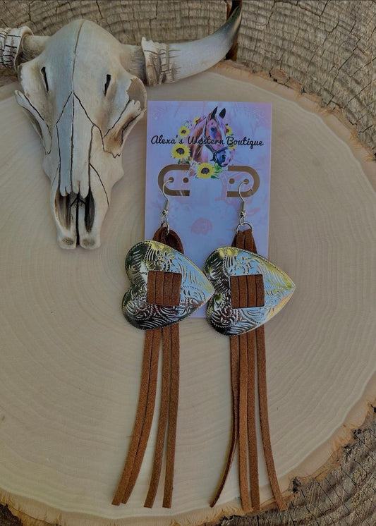 Brown Heart Concho Earrings